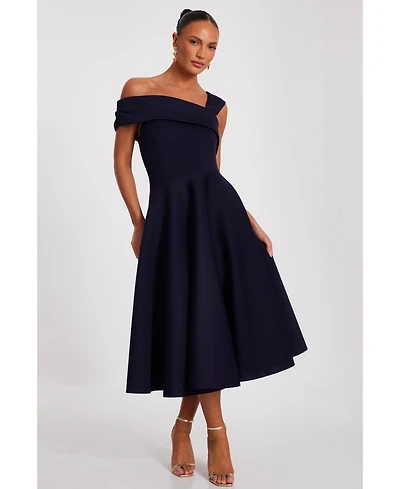 Quiz Women's Scuba Asymmetric Midi Skater Dress