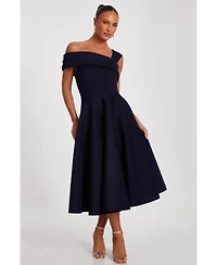 Quiz Women's Scuba Asymmetric Midi Skater Dress