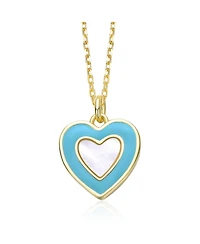 14K Gold-Plated with Mother-of-Pearl & Sky Blue Enamel Inlay Heart Pendant Necklace
