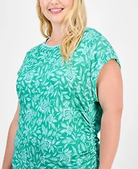 Democracy Trendy Plus Printed Side-Shirred Cap-Sleeve Top
