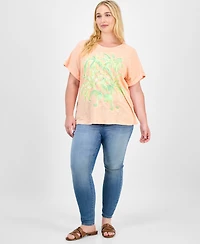 Democracy Trendy Plus Short-Sleeve Rolled-Cuff Graphic Tee