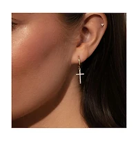 Uncommon James 14K Gold-Plated Pave Cross Huggie Earrings, 0.5"
