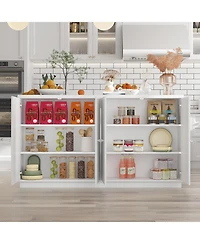 Kitchen island with 6 drawers, 4 doors, island storage table with shelves, coffee station and microwave rack for home, dining room, white, wooden