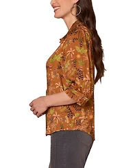 Democracy Petite Printed Ruffled Pintucked Top