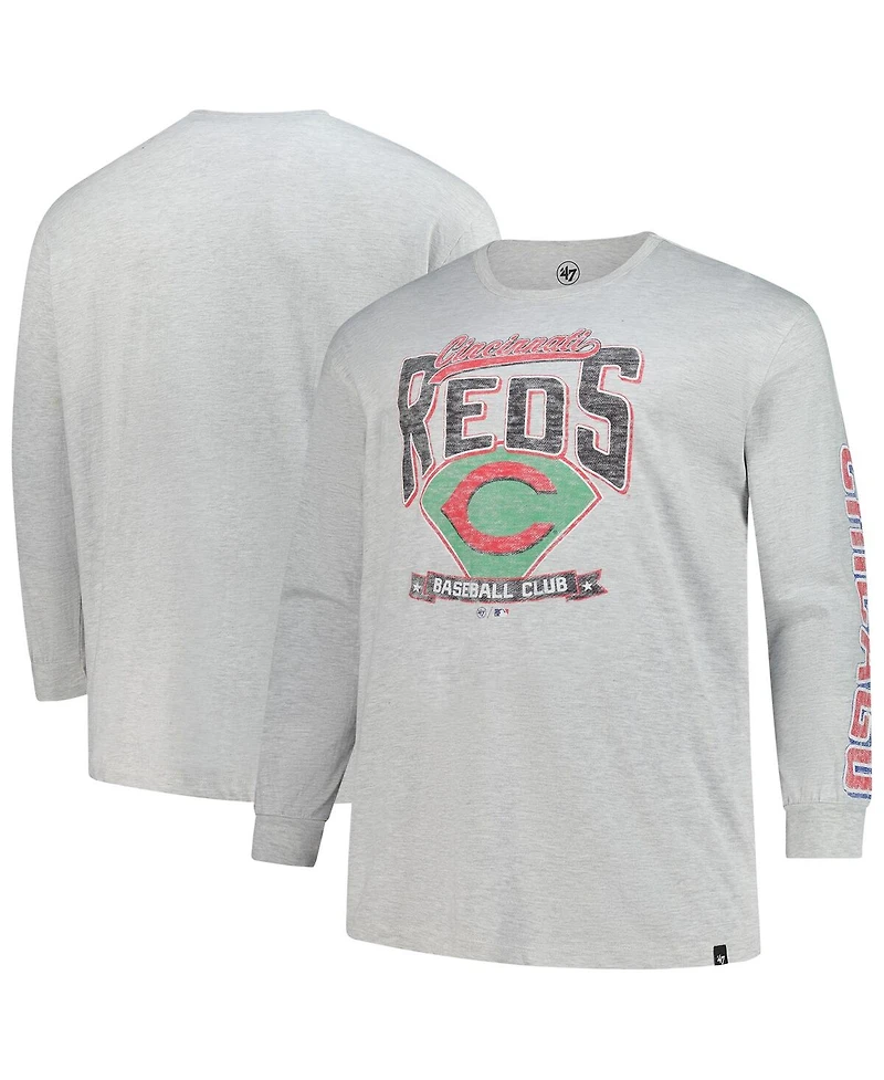 '47 Brand Men's Gray Cincinnati Reds Big Tall Distressed Franklin Long Sleeve T-Shirt