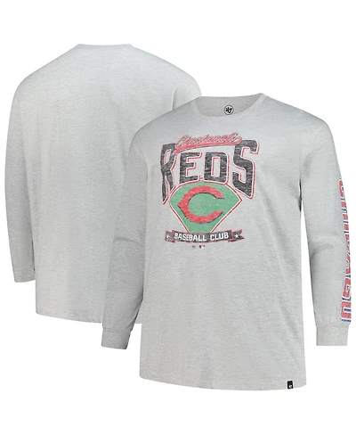 '47 Brand Men's Gray Cincinnati Reds Big Tall Distressed Franklin Long Sleeve T-Shirt