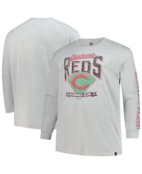 '47 Brand Men's Gray Cincinnati Reds Big Tall Distressed Franklin Long Sleeve T-Shirt