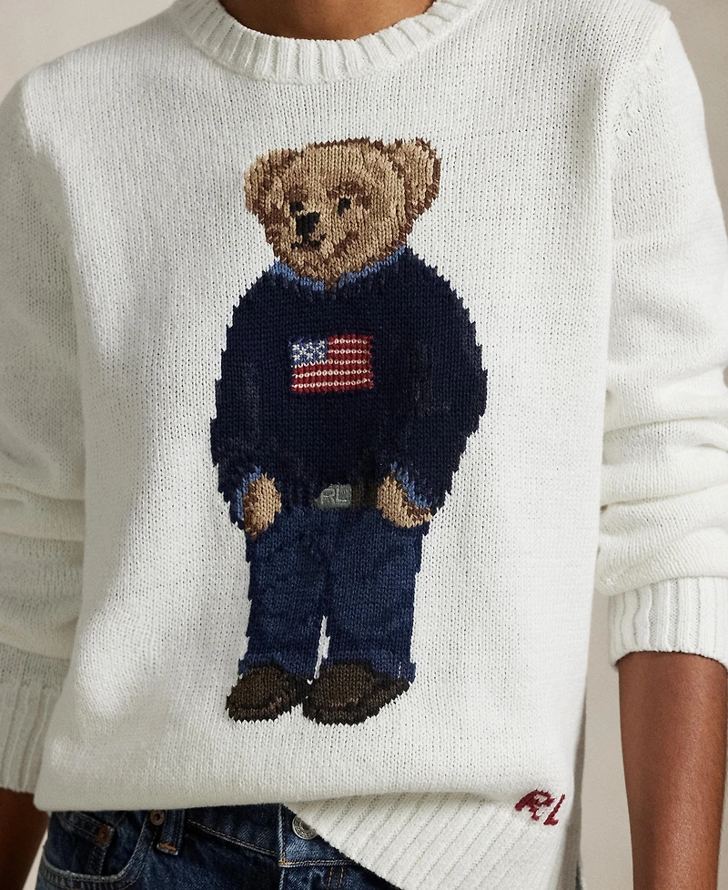 Polo Ralph Lauren Women's Bear Linen-Cotton Crewneck Sweater
