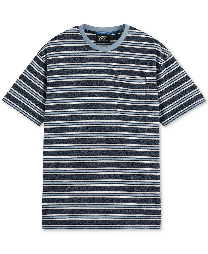 Scotch & Soda Men's Relaxed Fit Short Sleeve Striped Yarn-Dyed Crewneck T-Shirt
