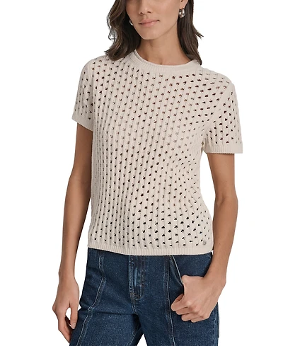 Dkny Jeans Petite Open-Stitch Crewneck Sweater