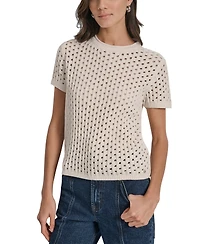 Dkny Jeans Petite Open-Stitch Crewneck Sweater