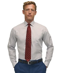 Brooks Brothers Men's Regular-Fit Spread Collar Windowpane Dress Shirt