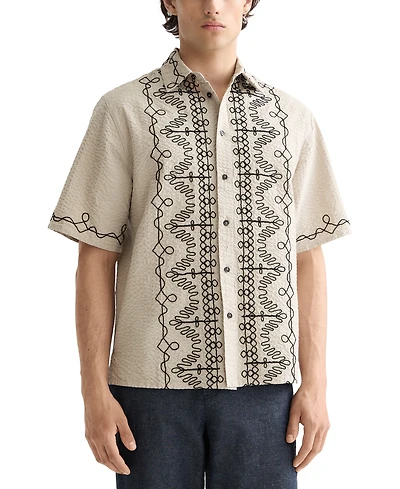 Scotch & Soda Men's Relaxed Fit Short Sleeve Embroidered Button-Front Shirt