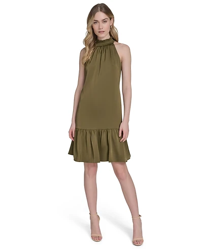 Vince Camuto Petite Satin Mock-Neck Sleeveless Short Dress