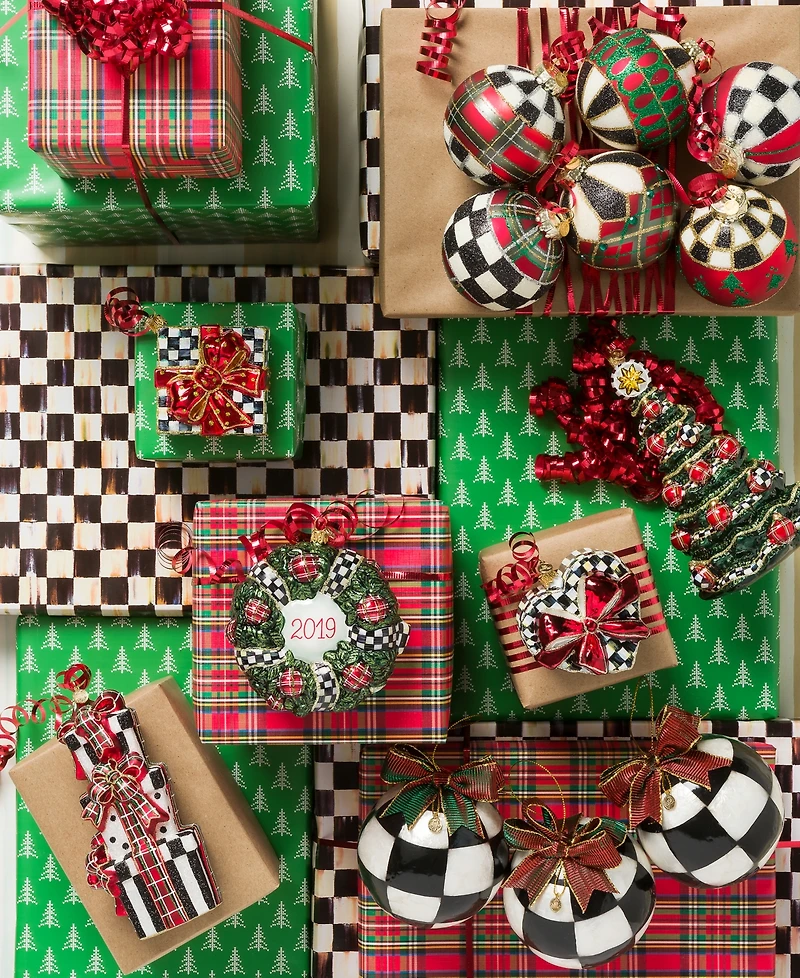 MacKenzie-Childs Holiday Tartan Ball Ornaments, Set of 6