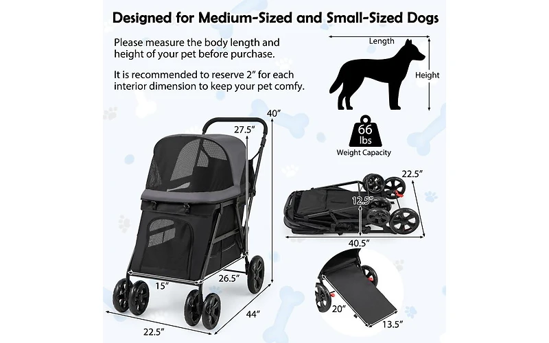 Akiudex dog stroller for medium small senior elderly dogs with dual entry
