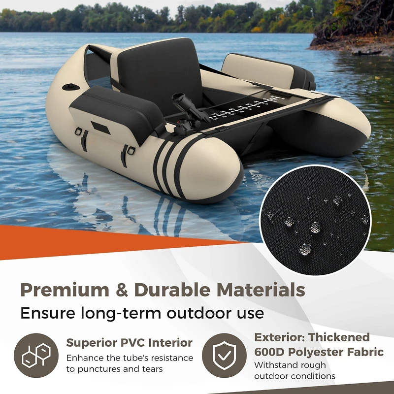 Akiudex Inflatable Fishing Float Tube with Pump Storage Pockets and Fish Ruler