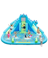 Gymax Inflatable Water Slide Blowup Water Park with Dual Slides Without Blower