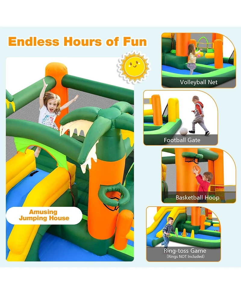Gymax Tropical Inflatable Bounce Castle 8-in-1 Giant Jumping House with 680W Blower