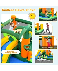 Gymax Tropical Inflatable Bounce Castle 8-in-1 Giant Jumping House with 680W Blower