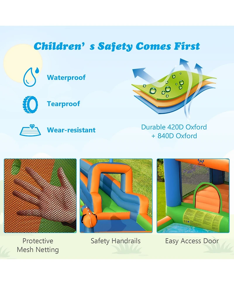 Gymax Inflatable Water Slide Giant Bounce Castle with Dual Climbing Walls and 735W Blower