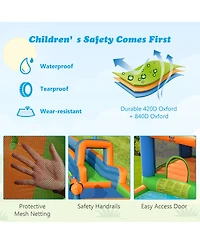 Gymax Inflatable Water Slide Giant Bounce Castle with Dual Climbing Walls and 735W Blower