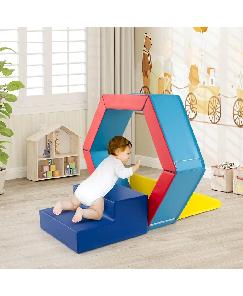 3 Pcs Baby Foam Climbing Blocks with Ball Pit Triangle Stair 100 Ocean Balls