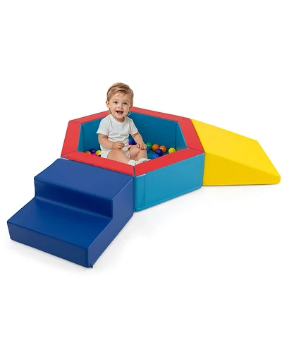 3 Pcs Baby Foam Climbing Blocks with Ball Pit Triangle Stair 100 Ocean Balls