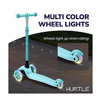 Lightweight and Adjustable Mini Kickboard Scooter with Led Light Wheel for Kids (Teal Blue)