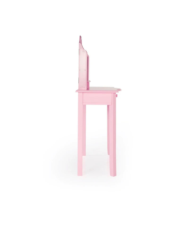 Guidecraft Kids' Vanity and Stool Set - Pink: Children's Princess Pretend Play, Dress Up Desk and Makeup Mirror with Storage Drawer