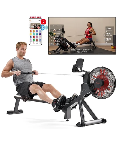 Sunny Health & Fitness Premium Smart Magnetic Air Rower, 300LB Weight Capacity, Free SunnyFit App w/ Bluetooth