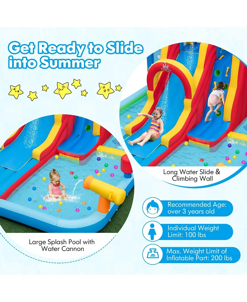 Gymax Inflatable Water Slide with Long Slide Climbing Wall Splash Pools with 735W Blower