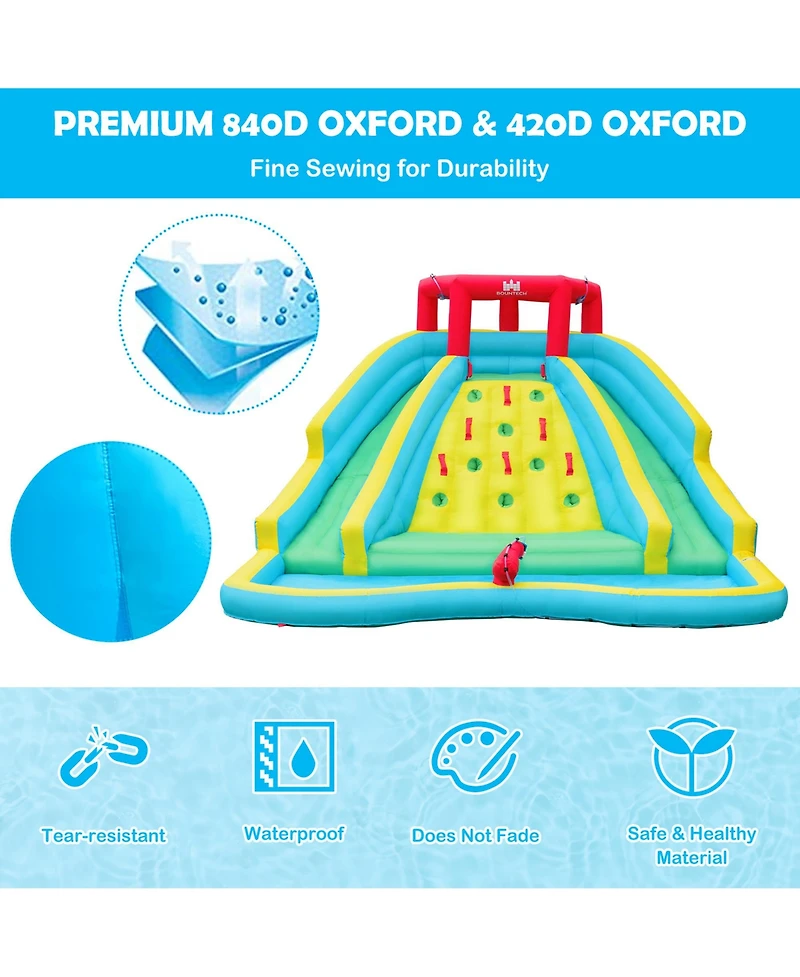 Gymax Inflatable Mighty Water Park Bouncy Splash Pool Climbing Wall with 735W Blower