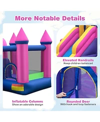 Gymax Kids Inflatable Bounce Castle 7-in-1 Jumping House with Long Slide and 735W Blower