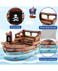 Gymax Inflatable Pirate Ship Playhouse w/ Built in Motor Inflatable Toy Sword