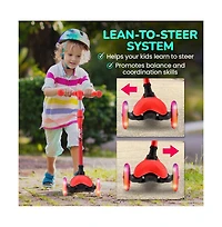 Lightweight and Adjustable Mini Kickboard Scooter with Led Light Wheel for Kids (Red)