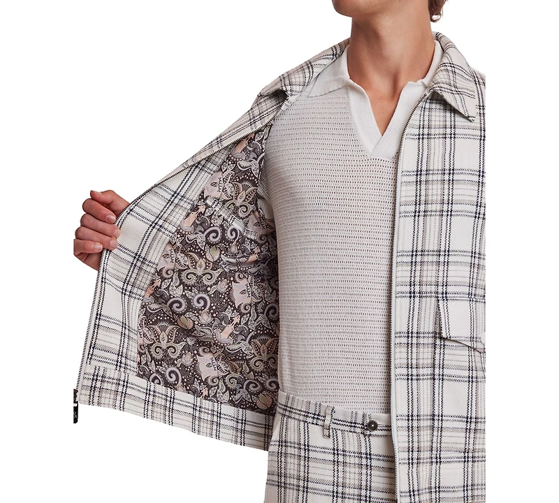 Paisley & Gray Men's Milo Slim Fit Long Sleeve Zip Front Plaid Bomber Jacket