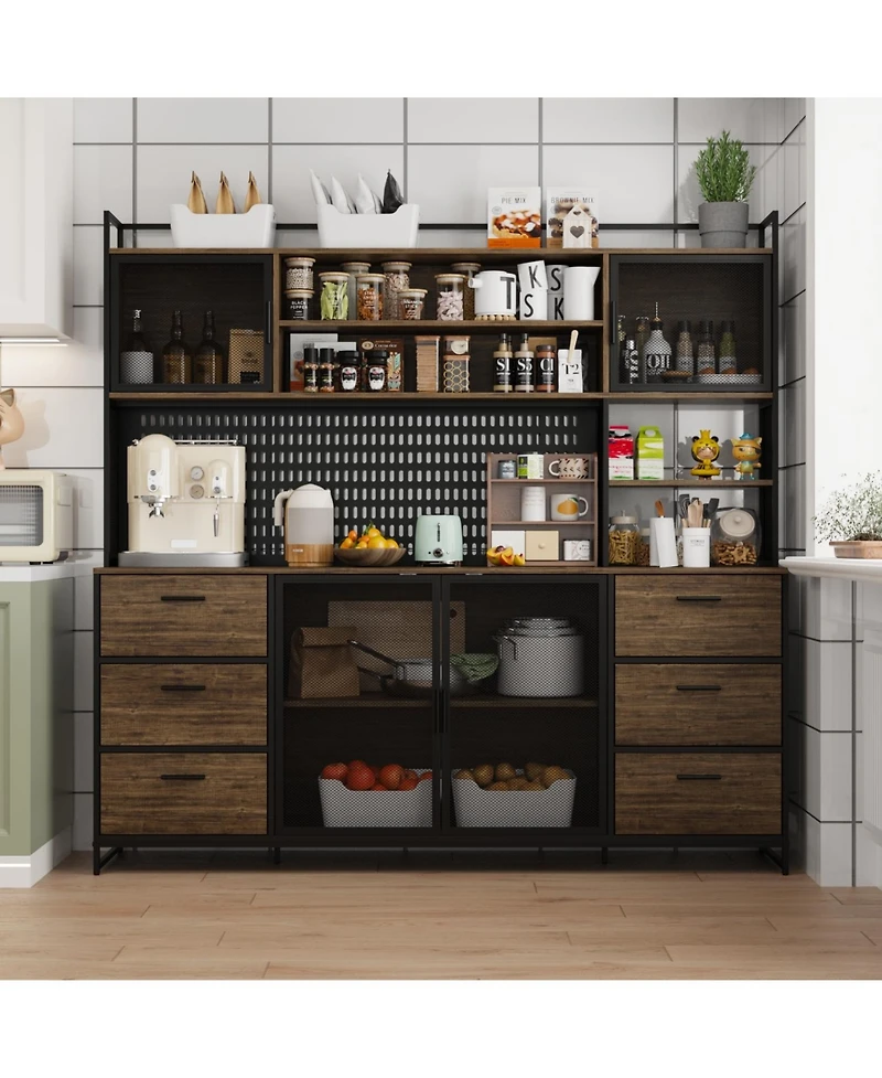 Homsee High quality wood color steel wood combination cabinets, storage cabinets, pantry