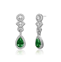 Genevive Cubic Zirconia Sterling Silver Green and Clear Dangle Earrings