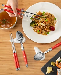French Home Chopsticks, Laguiole Spoons and Ceramic Rests, Set of 4 Pairs