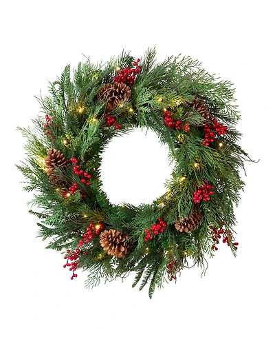 Balsam Hill 24" Outdoor Berry Pine Pre-Lit Wreath