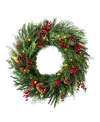Balsam Hill 28" Outdoor Berry Pine Pre-Lit Wreath