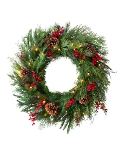 Balsam Hill Outdoor Berry Pine Pre Lit Wreath