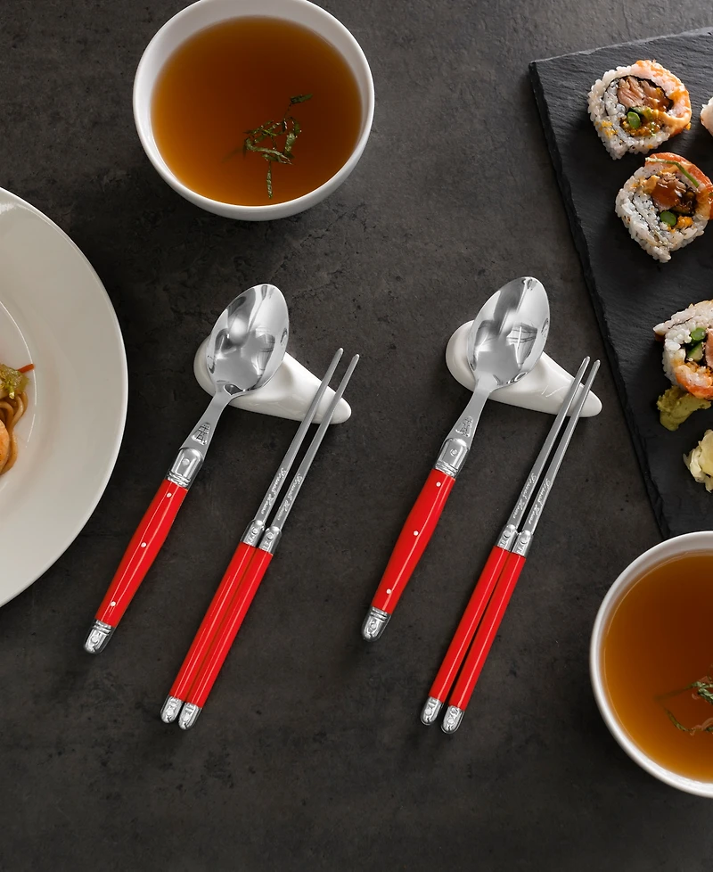 French Home Chopsticks, Laguiole Spoons and Ceramic Rests, Set of 4 Pairs