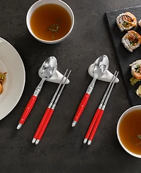 French Home Chopsticks, Laguiole Spoons and Ceramic Rests, Set of 4 Pairs