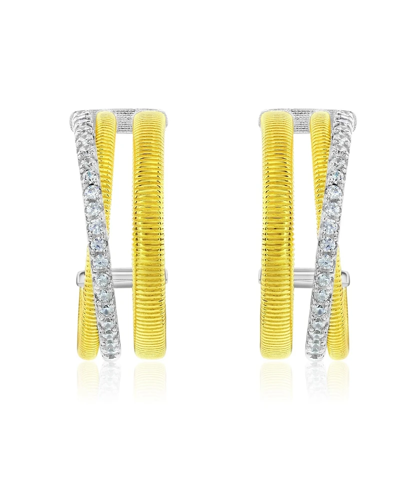 Suzy Levian Golden Helix Sterling Silver & Cubic Zirconia Triple Row Coil Huggie Hoop Earrings