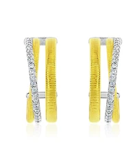 Suzy Levian Golden Helix Sterling Silver & Cubic Zirconia Triple Row Coil Huggie Hoop Earrings