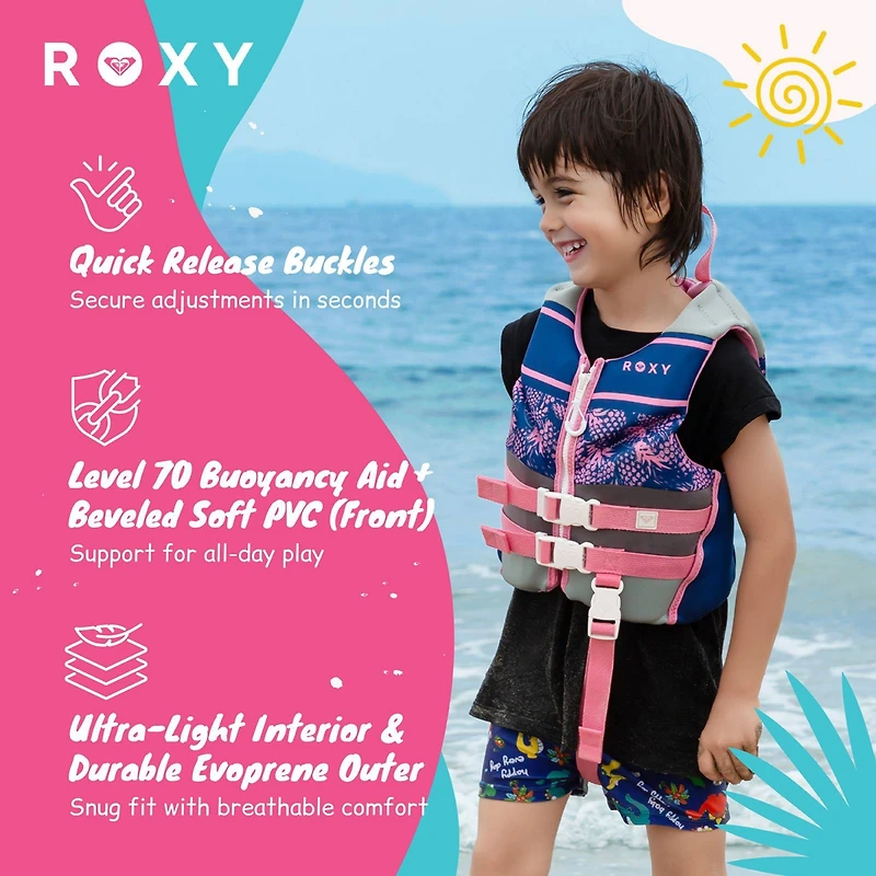 Roxy Daily Cga Life vest, Pfd for kids with Quick Release Belts and Adjustable Leg Strap