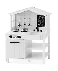 Best Choice Products Pretend Play Wooden Farmhouse Kitchen Set w/ Storage, Clicking Knobs, 5 Accessories