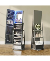 Vlsrka Jewelry freestanding storage mirror cabinet with shelves, built-in lights, and rotating feature.